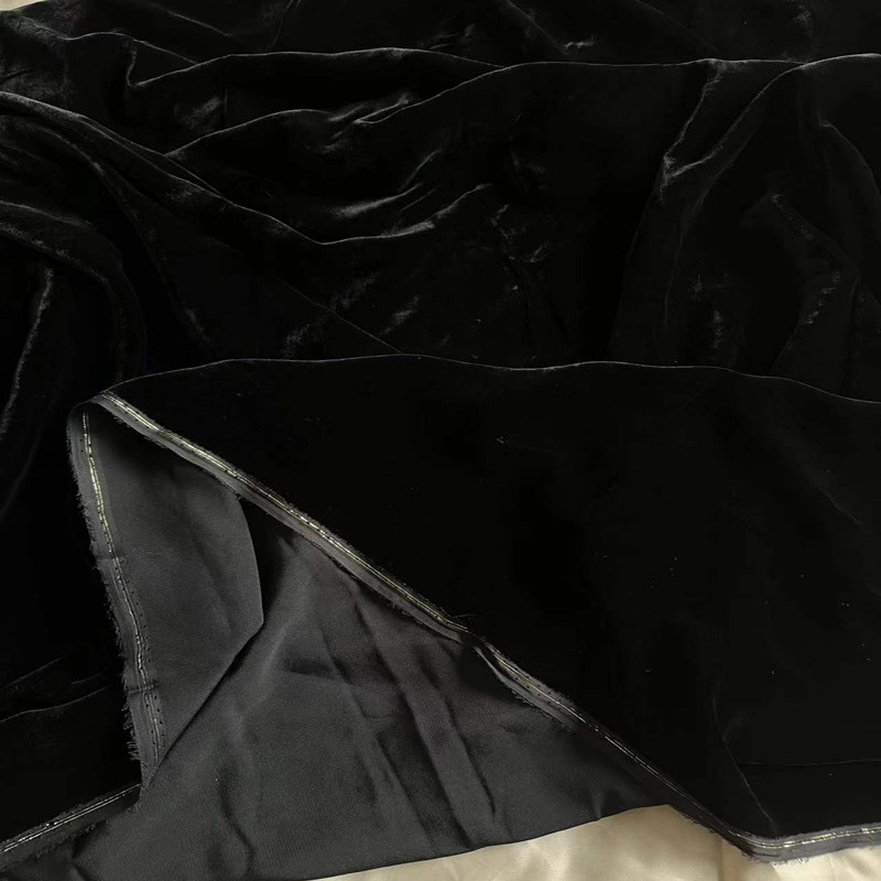 黑色真丝绒布料旗袍天鹅绒金丝绒乔绒桑蚕丝面料特价1.4米宽幅