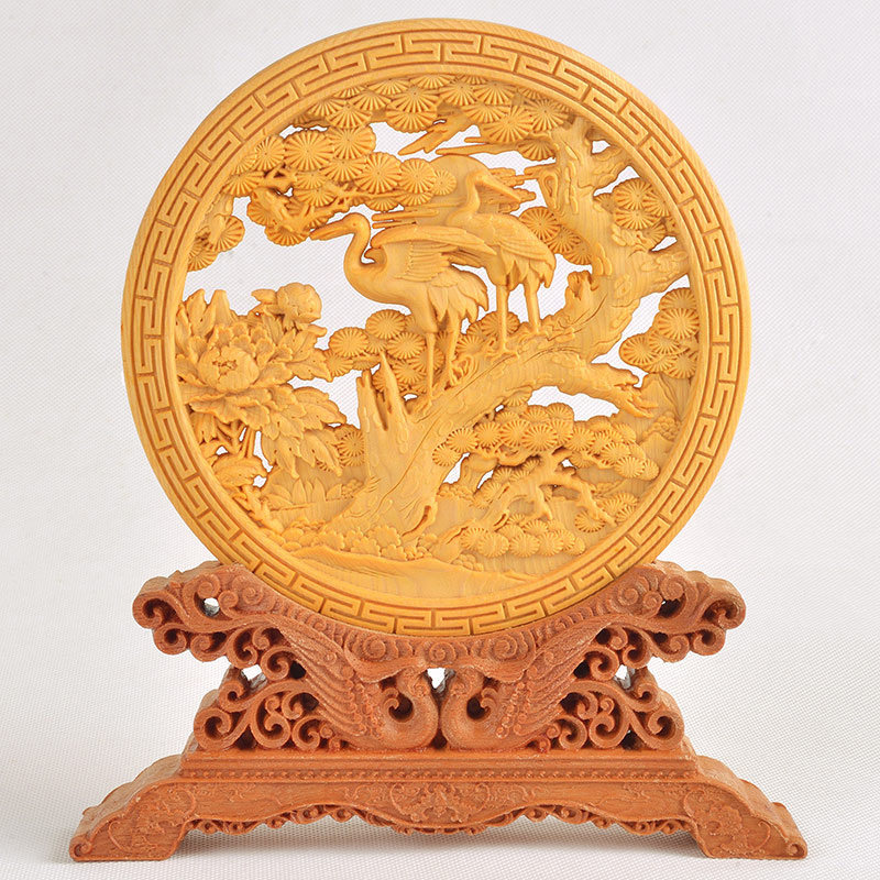 手把件摆件镂空雕刻工艺品东阳木雕台屏圆盘家居客厅装饰挂件黄杨
