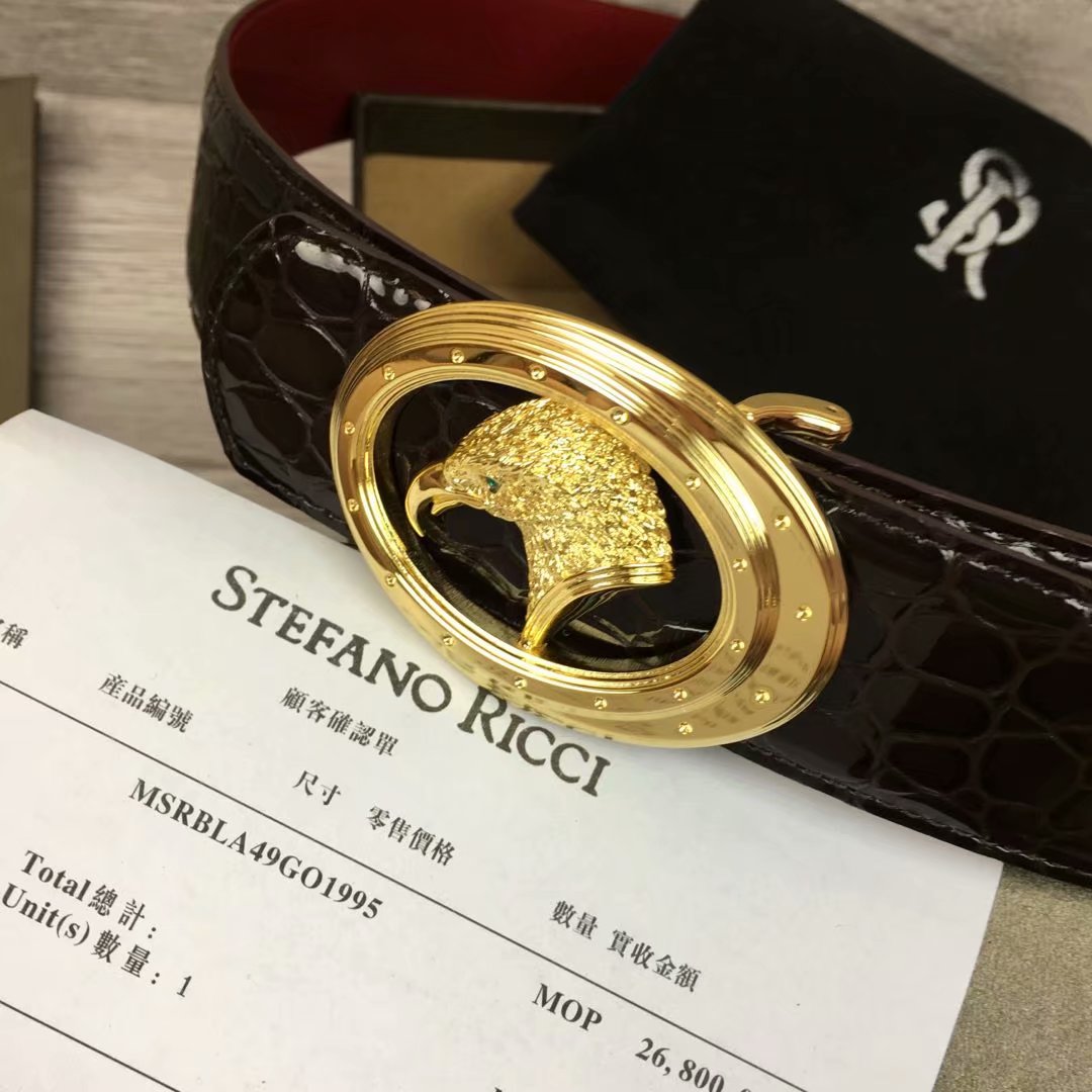 史蒂芬皮带男 新款椭圆老鹰头男士头层牛皮鳄鱼纹不锈钢扣腰带3.