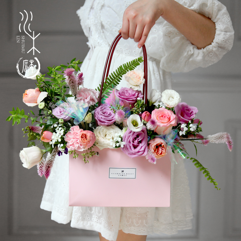 成都花店鲜花速递同城生日礼物订花向日葵康乃馨手提花篮花盒配送