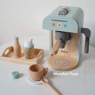 北欧风过家家木制玩具韩式咖啡机儿童厨房玩具女孩仿真木质家电LB