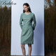 巴比龙冬季新款时尚设计气质纯色显瘦蕾丝边中长款连衣裙女