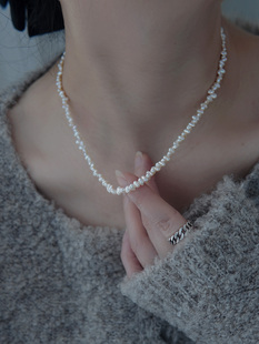 稀有碎银子强光天然巴洛克极小异形淡水珍珠项链女小众设计锁骨链