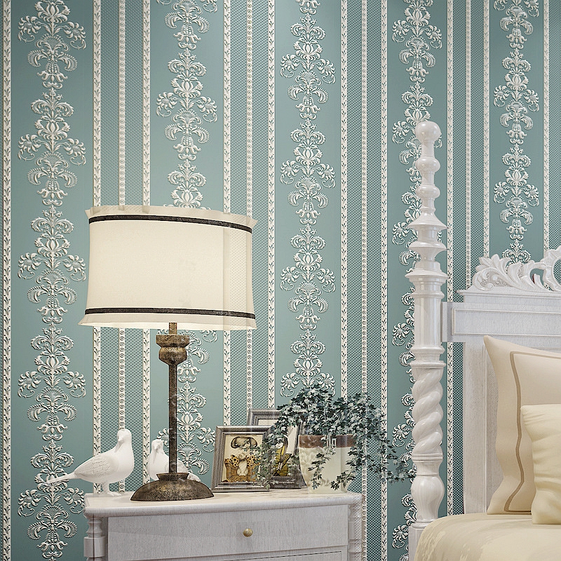 Lake blue 3D European style Self-adhesive wallpaper bedroom a living room clothing hotel Restaurant dormitory Simplicity Vertical stripe wallpaperin the Home accessories , Stickers , Wall Stickers category - from Buy2taobao.com to provide professional Taobao agent buy service