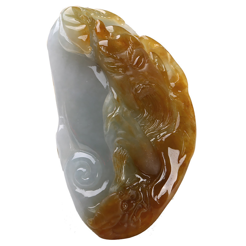 糯种黄棕翡缅甸翡翠a货关东挂件44.06克