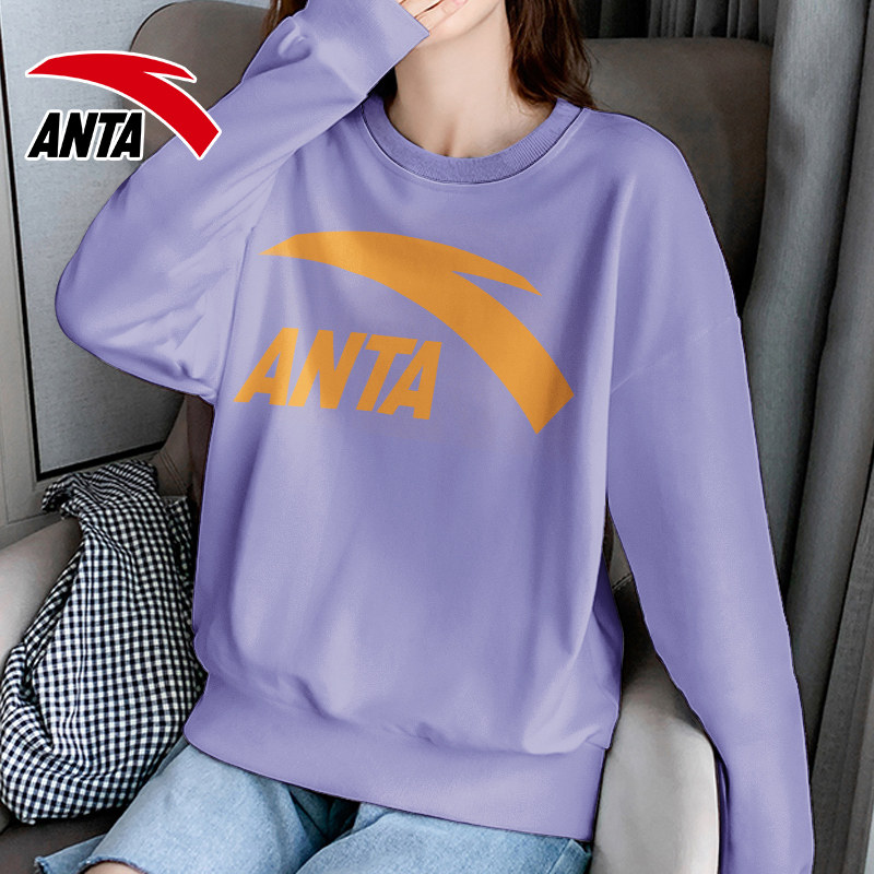 安踏运动卫衣女官网旗舰2021新春季新款韩版宽松圆领套头衫长袖t