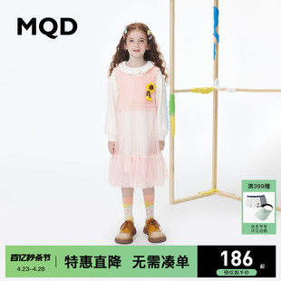 MQD女童网纱蓬蓬裙春秋新款女孩木耳边连衣裙韩版公主甜美小裙子