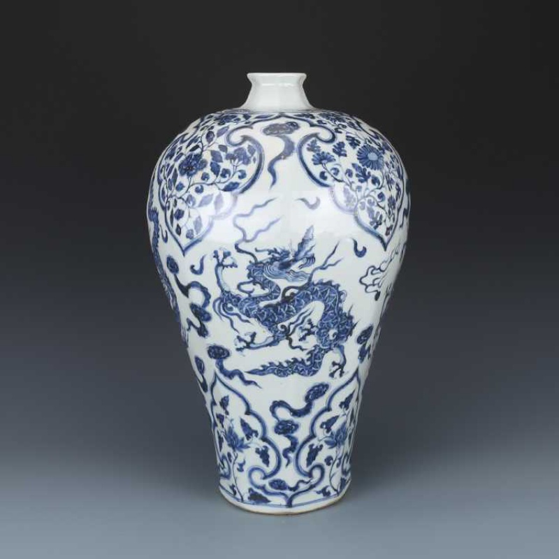 元青花龙纹梅瓶 保真瓷器古董真品包老保真收藏品中式