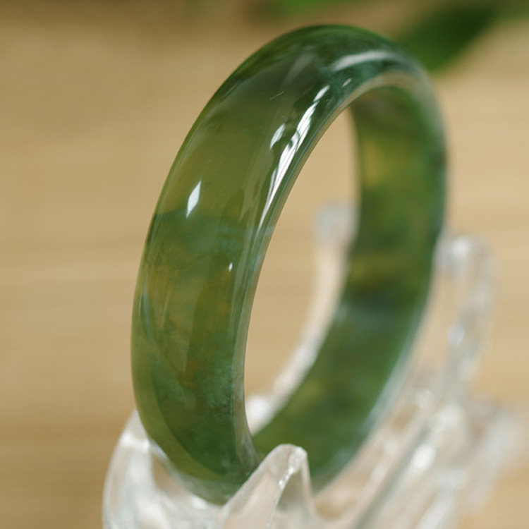 a货天然绿色岫玉玉镯手镯岫玉镯子冰种绿色荧光手镯包邮女饰品——润