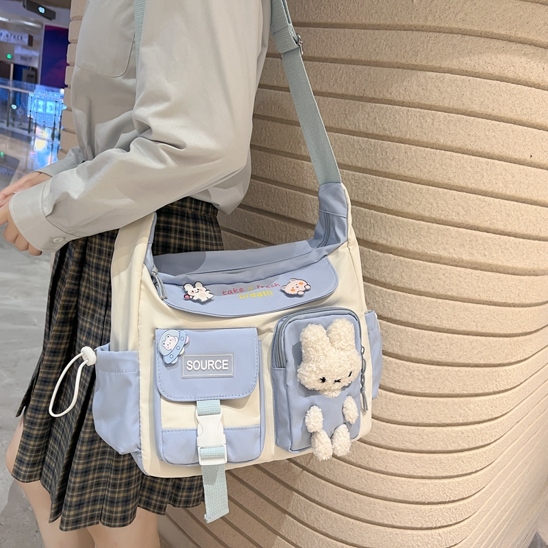 帆布包包女士单肩斜挎包日系大容量手提袋拎书袋学生上课包补习袋
