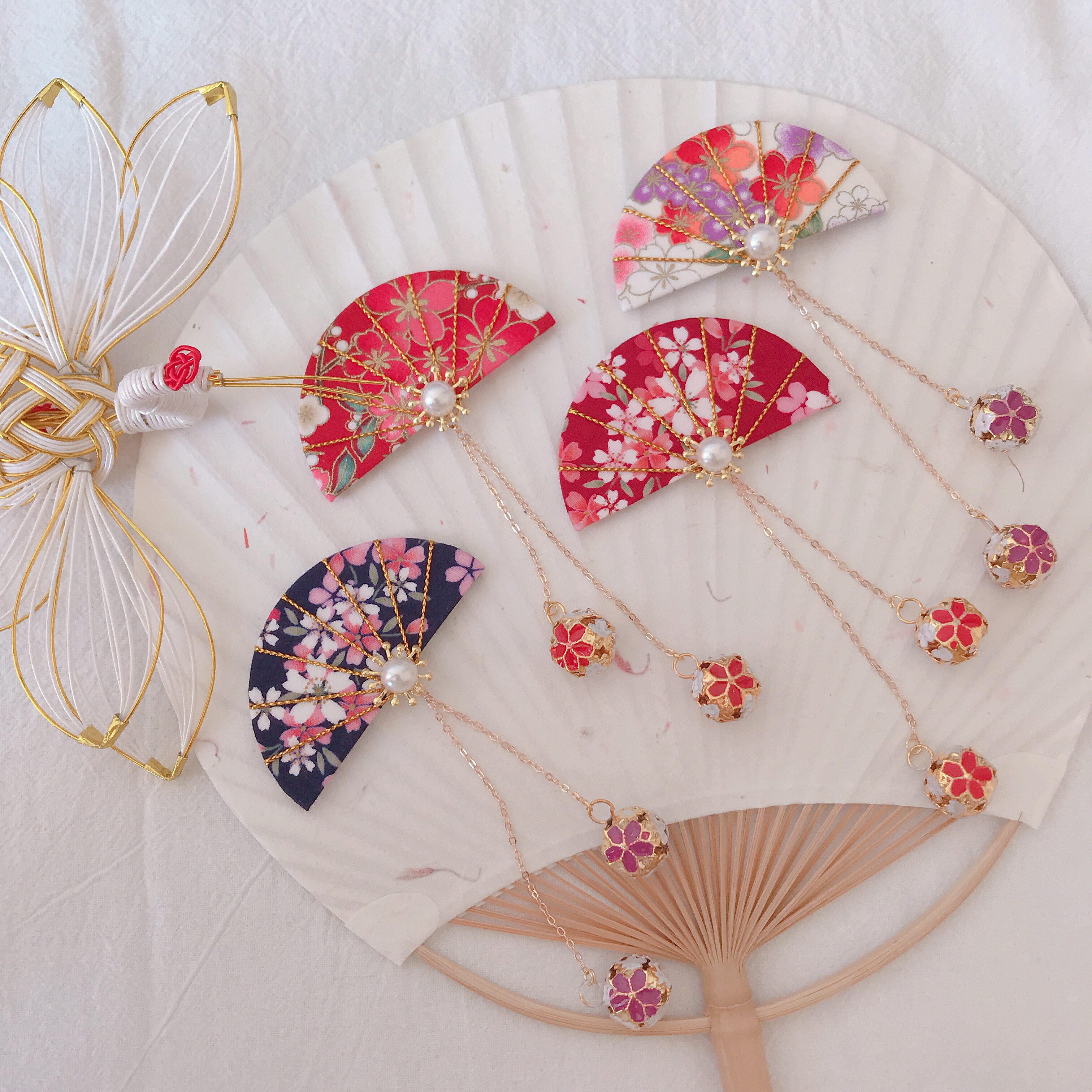 一物一拍红色系 精致细腻和风樱花紫藤渐变蝴蝶结发饰边夹