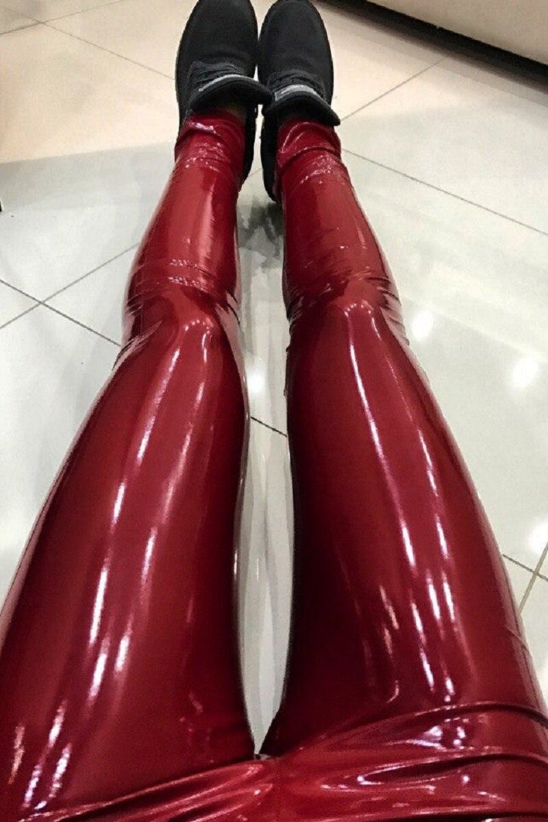 特价漆皮打底裤_潮镜面亮光弹力漆皮裤九分薄款高腰松紧性感美腿紧身