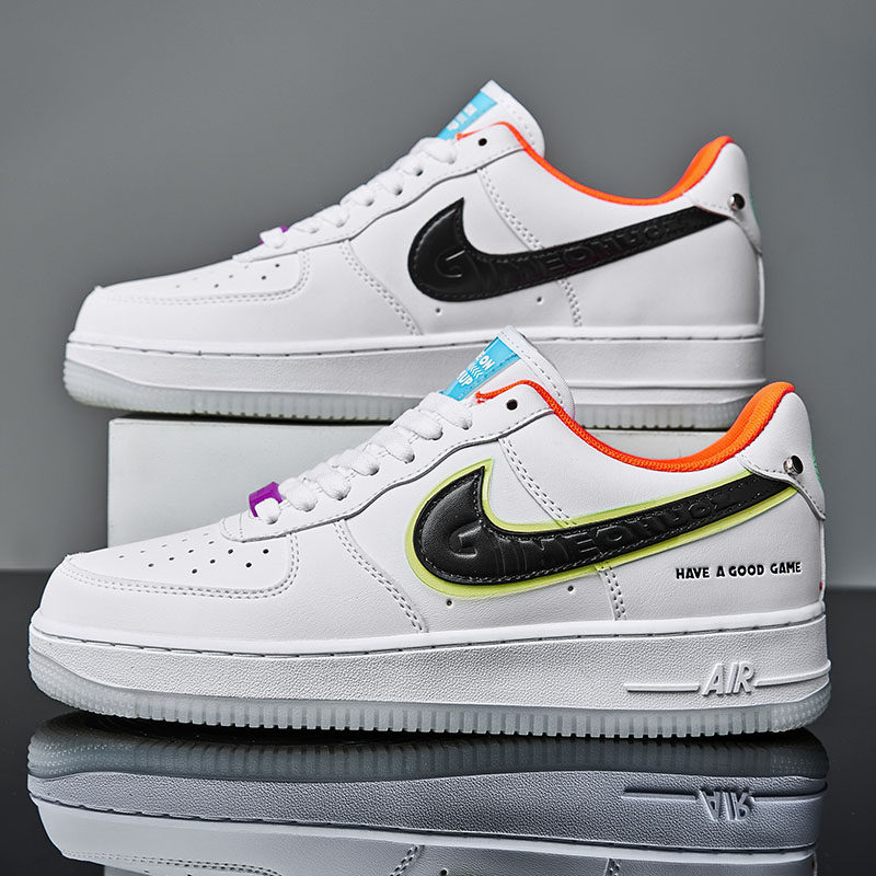 空军一号男电玩像素莆田正版白镭射联名aj男鞋低帮夏季板鞋小白鞋