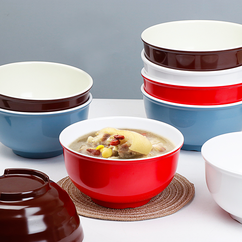 密胺大碗双色仿瓷馄饨碗早餐店粥碗汤粉碗塑料商用拌面碗树脂面碗