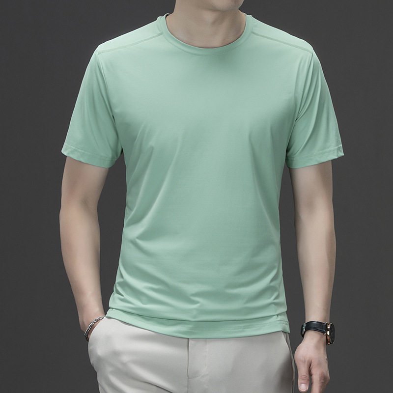夏季短袖中青年男士t恤纯色休闲圆领t恤净面透气半袖宽松潮打底衫