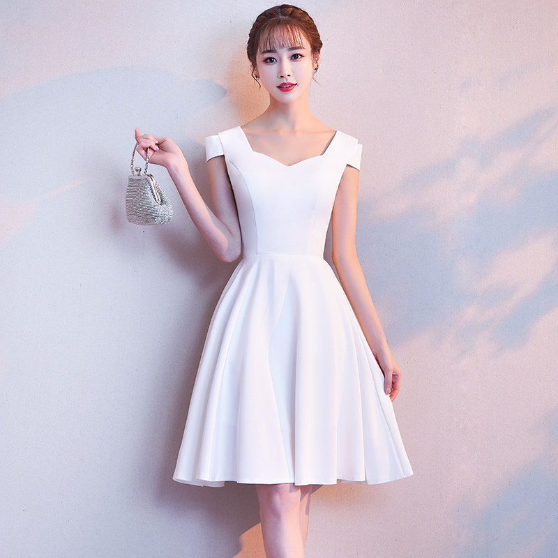 白色小礼服裙女宴会气质2020新款生日聚会主持短款平时可穿连衣裙