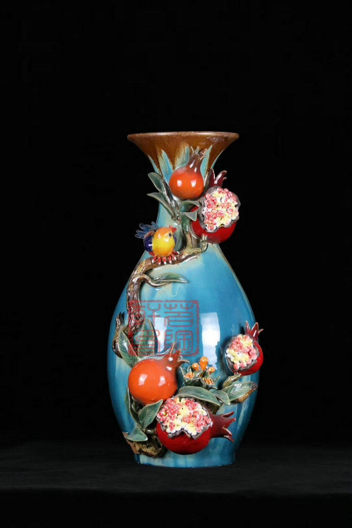 陶瓷陶瓷工艺工艺品石湾公仔石榴花瓶摆件百子子千装饰摆件