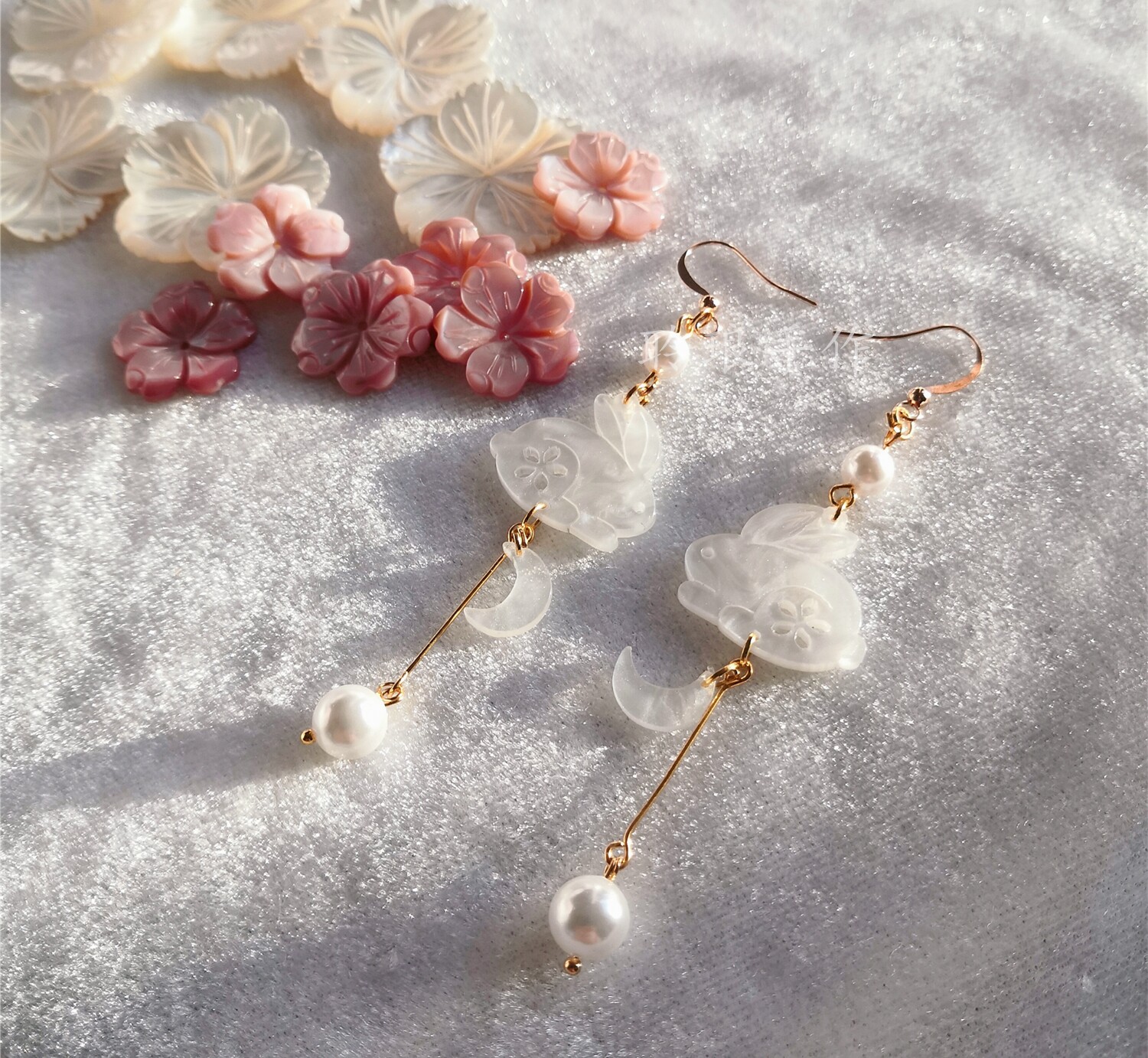 聆琅原创小兔子月亮古风耳饰耳夹无耳洞汉服仙女耳饰兔小etx012仙