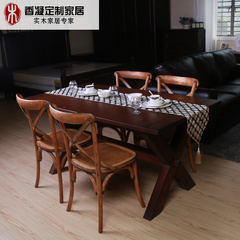 美式乡村实木餐桌椅组合长方形饭桌椅子小户型4人6人餐厅家具橡木