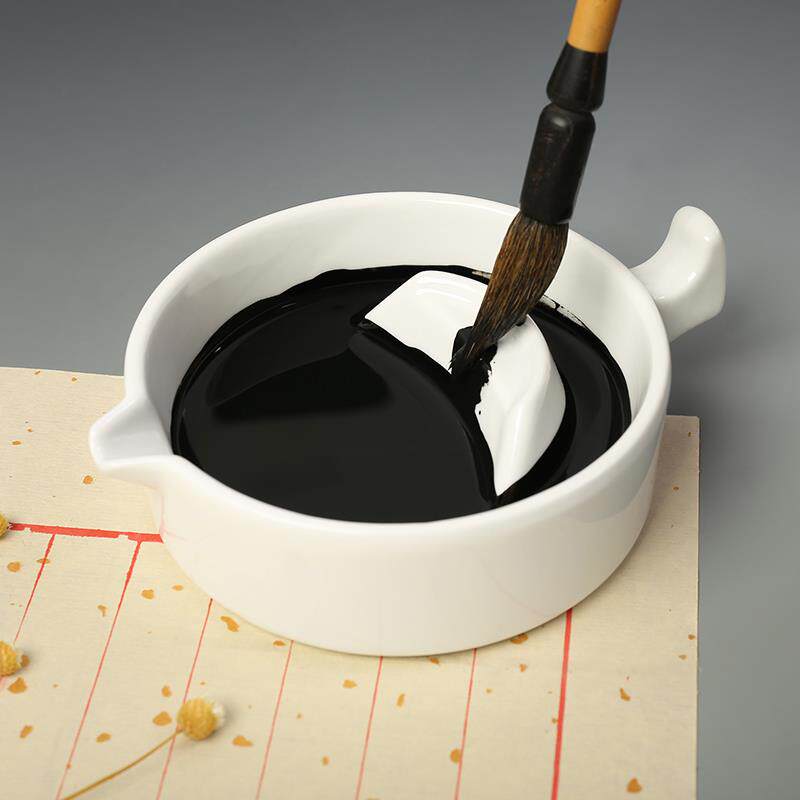 书画墨池白瓷青花砚台盛倒墨汁海碟盘子舔毛笔字带盖多功能越风堂