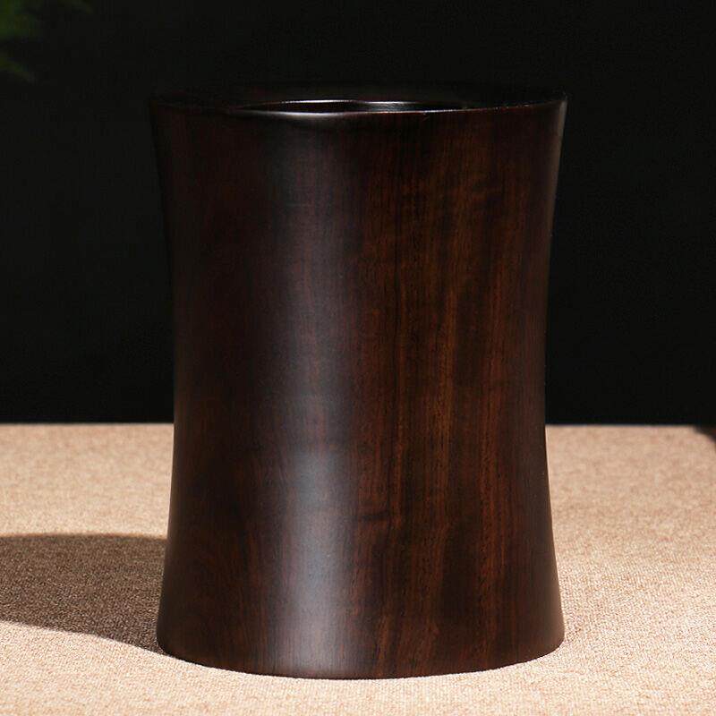 实木笔筒摆件黑檀木色笔筒素面木质创意笔筒办公室摆件送