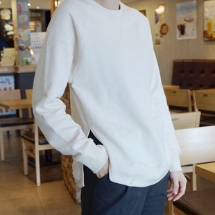 k933韩国女装2024新款短款春季纯棉开叉毛圈简约长袖套头女卫衣
