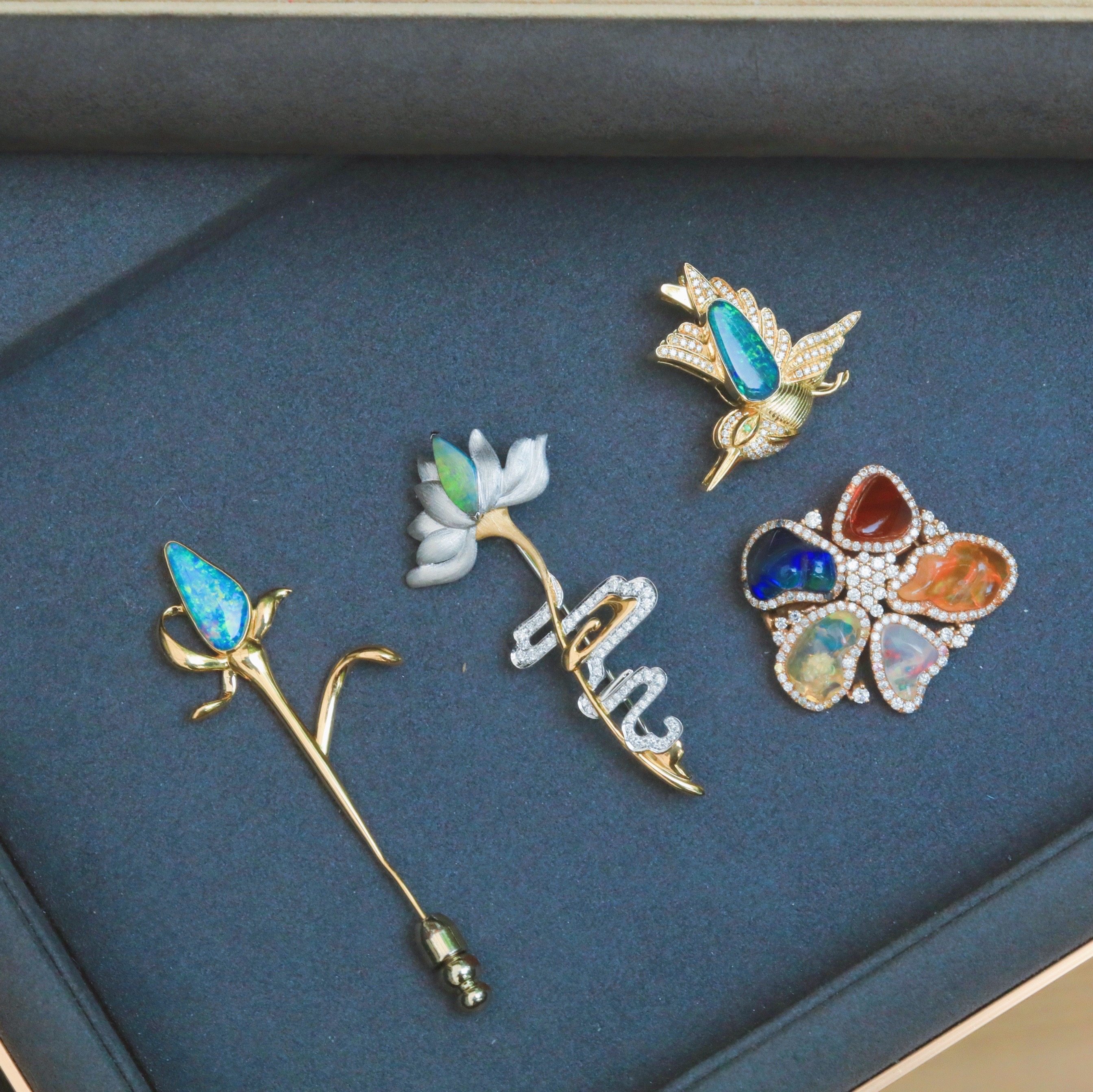 18k金钻石镶嵌天然欧泊胸针设计师款孤品闪电岭澳大利亚opal黄金