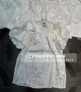 韩国货现货2024春季新款时尚洋气圆领系带泡泡短袖白色钩花衬衫女