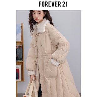 Forever 21【围炉听雪】中长款羽绒服女2023冬季新款时尚毛绒白鸭