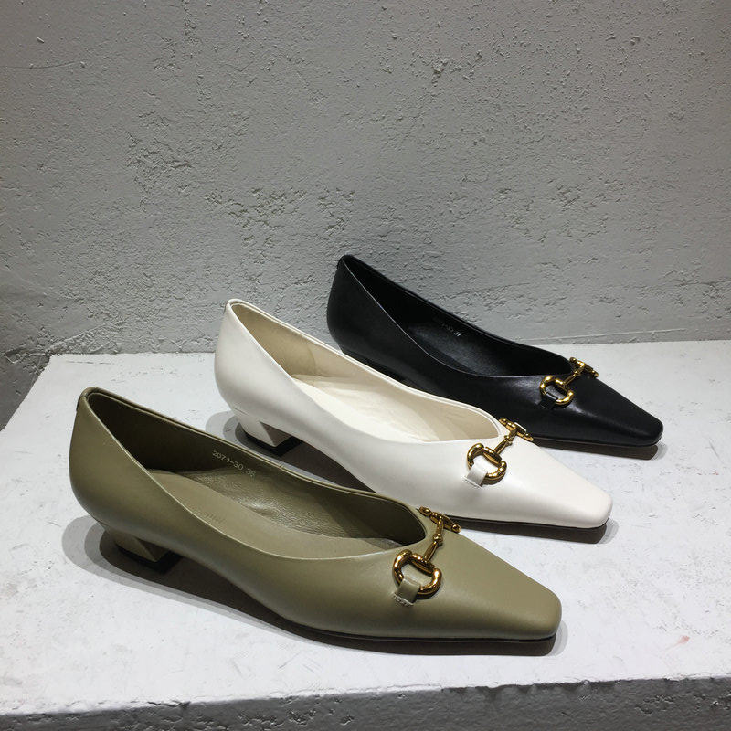 欧洲站女鞋2021春季新款舒适百搭商务鞋女小方头金属扣休闲单鞋女