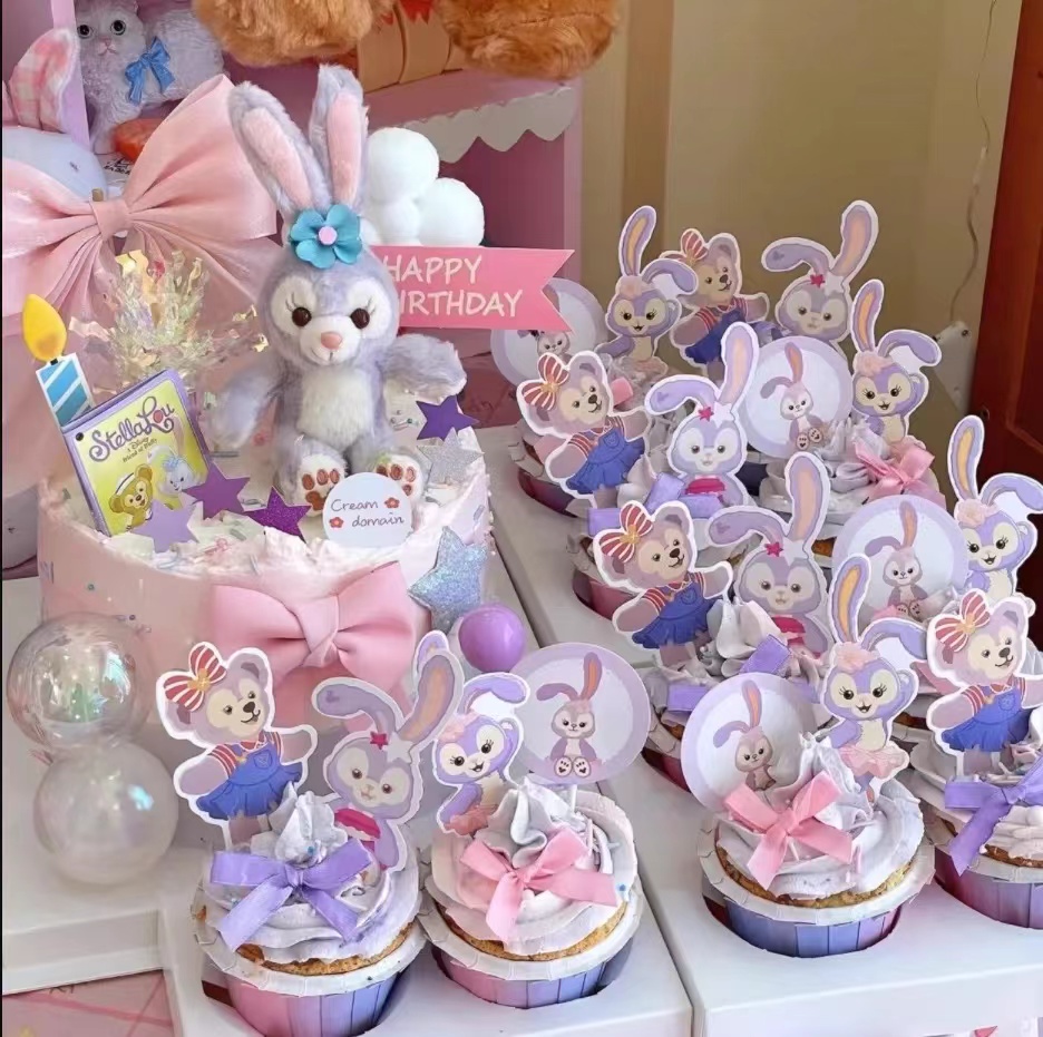 紫色毛绒兔子蛋糕装饰摆件兔兔女孩生