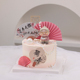 祝寿老人生日蛋糕装饰抱猫老奶奶摆件中式万寿无疆贺寿扇子插件