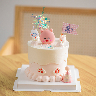 网红小海狸loopy蛋糕装饰摆件ins风云朵蜡烛装扮小帽子生日插件