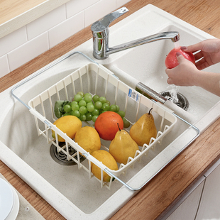 可伸缩水槽沥水架放碗筷收纳架家用厨房碗碟架沥水篮洗菜篮洗菜盆