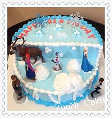 迪士尼冰雪奇缘场景生日蛋糕 艾莎安娜公主卡通蛋糕 上海同城配送