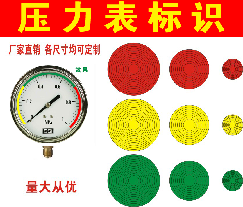 红黄绿压力表标识/仪表盘指示贴管道阀门标示标签贴反光圈直径15C