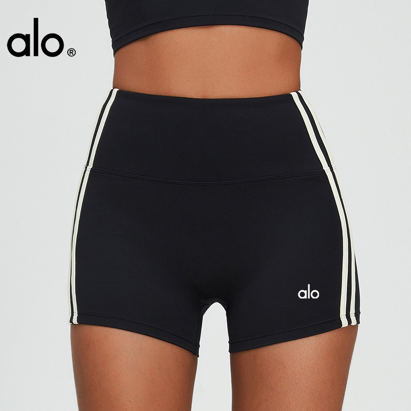ALO YOGA黑白撞色瑜伽短裤女紧身跑步运动高腰提臀三分裤健身外穿