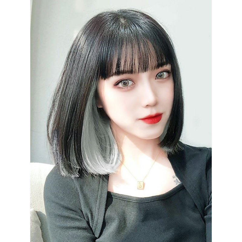 假发女短发挂耳染波波头圆脸仿真人发丝自然全头套式lisa同款发型