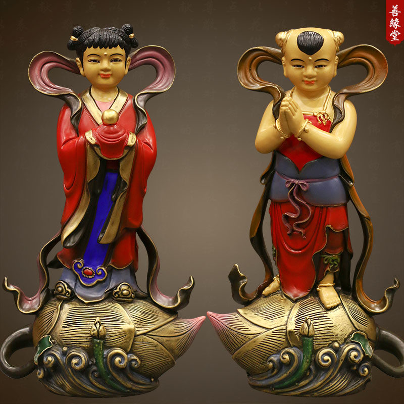 金童玉女佛像纯铜童男童女铜像送财童子龙女招哥宝妹家居客厅摆件