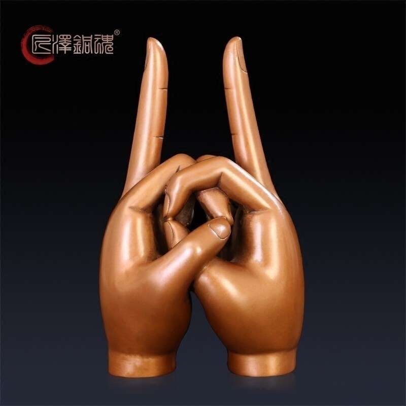 匠泽铜魂 纯紫铜地藏王手印根本印旗印 佛手摆件装饰艺品