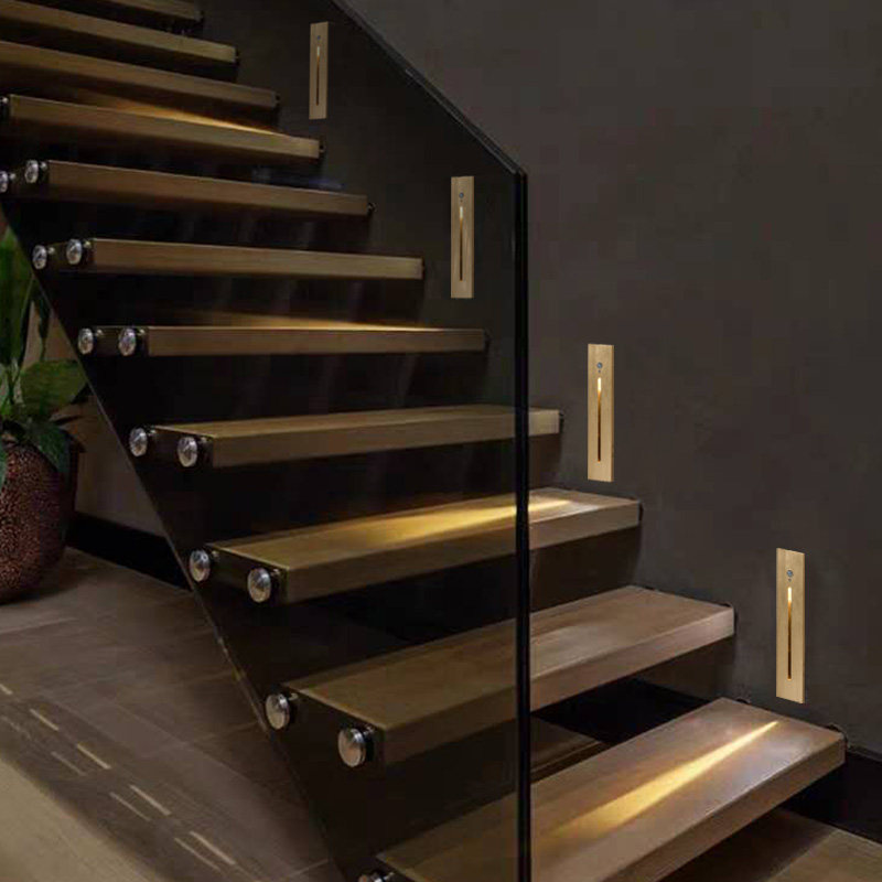 楼梯感应灯智能人体感应地脚灯嵌入式家用过道墙角踢脚台阶踏步灯