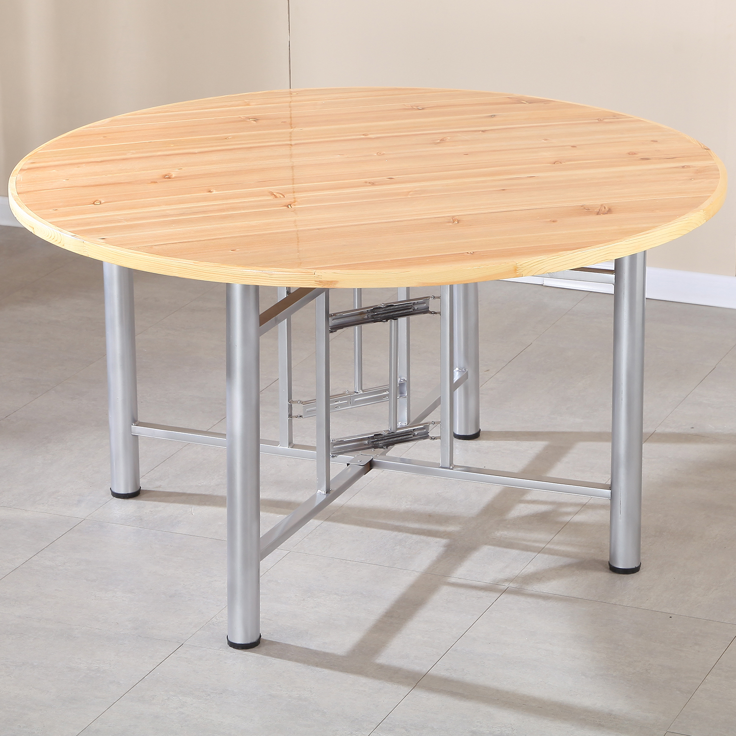 大圆桌杉木皮桌面可带玻璃转盘折叠桌架食堂乡村家用流动酒席餐桌