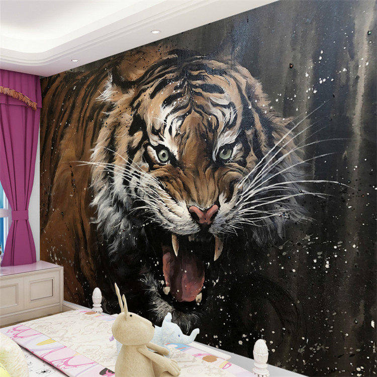 纹身墙纸刺青店壁纸白虎老虎装饰背景墙壁画挂布霸气墙布工作室