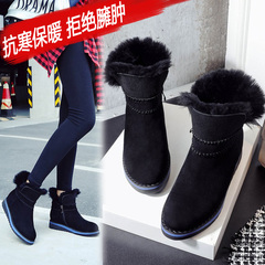 韩版雪地靴修脚女羊皮毛一体冬季加厚保暖学生短靴内增高一脚蹬靴