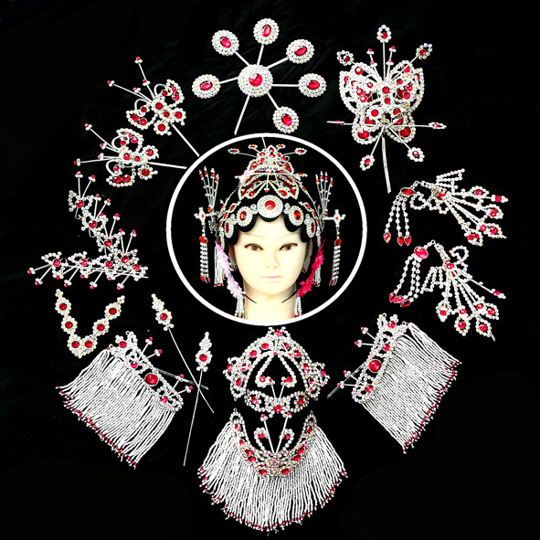 戏曲头饰头套豫京越剧偏凤水钻鬓帘顶花后三件戏剧青衣花旦包头面