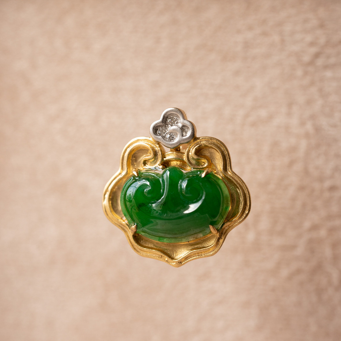 ladyz翡翠 如意如意 古法手工金 镶嵌黄金a货玉石吊坠