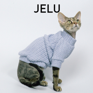 JELU 吉鹿 无毛猫斯芬克斯德文衣服休闲风T恤粗纹针织毛衣套头衫