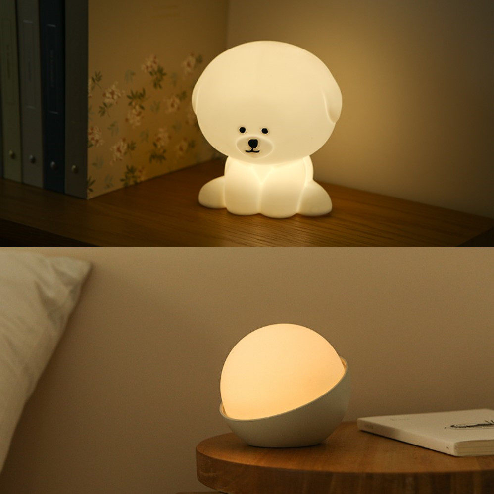 daily like韩国硅胶狗狗拍拍灯usb可爱比熊小夜灯起夜柔光床头灯