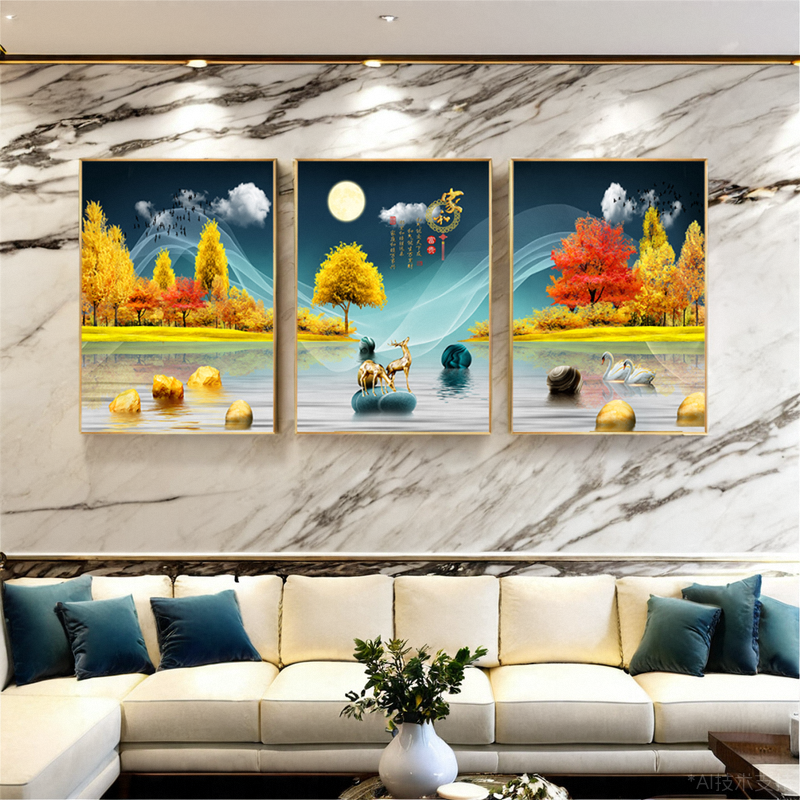 轻奢黄金树林风景挂画现代极简高级感挂画客厅画沙发背景墙装饰画