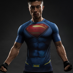 蝙蝠侠大战超人T恤男短袖圆领 2016新3D个性印花潮流健身紧身衣服